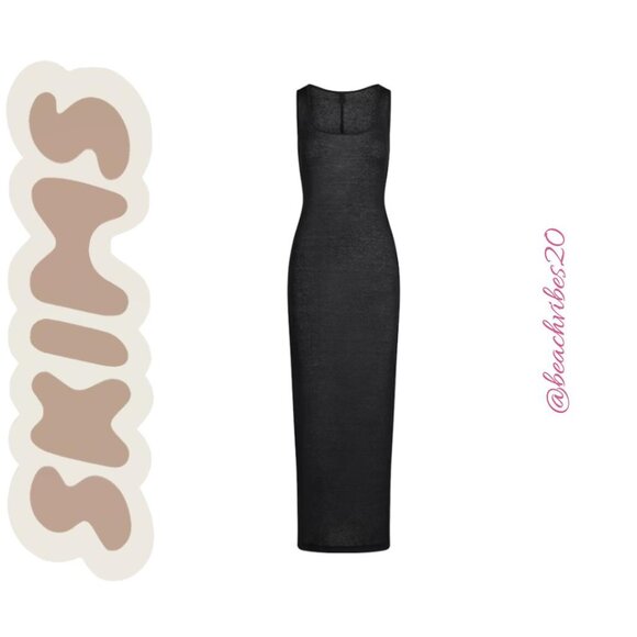 SKIMS Threadbare Cotton Scoop-neck Long Dress/ Sheer Rib Long Dress Soot L NWT - Picture 4 of 5